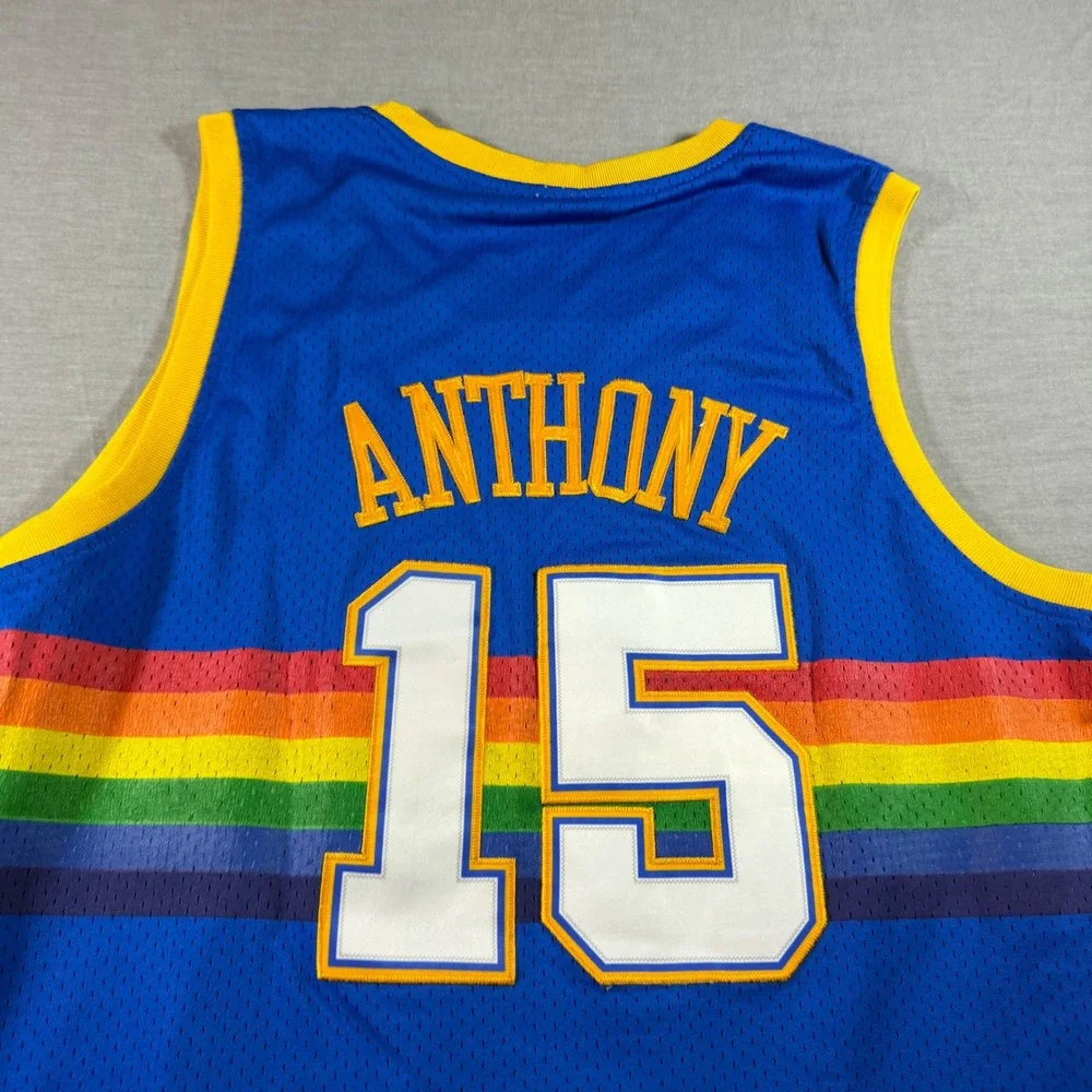 Adidas Denver Nuggets Jersey Mens L Blue Excellent Carmelo Anthony 15 Rainbow